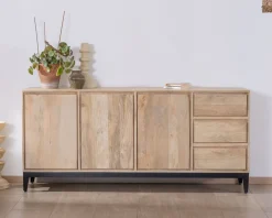 Meuble House Buffet épuré en manguier massif 180 cm 3 portes et tiroirs 