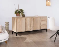Meuble House Buffet épuré en manguier massif 180 cm 3 portes et tiroirs 