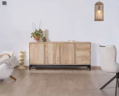 Meuble House Buffet épuré en manguier massif 180 cm 3 portes et tiroirs 