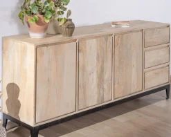 Meuble House Buffet épuré en manguier massif 180 cm 3 portes et tiroirs 