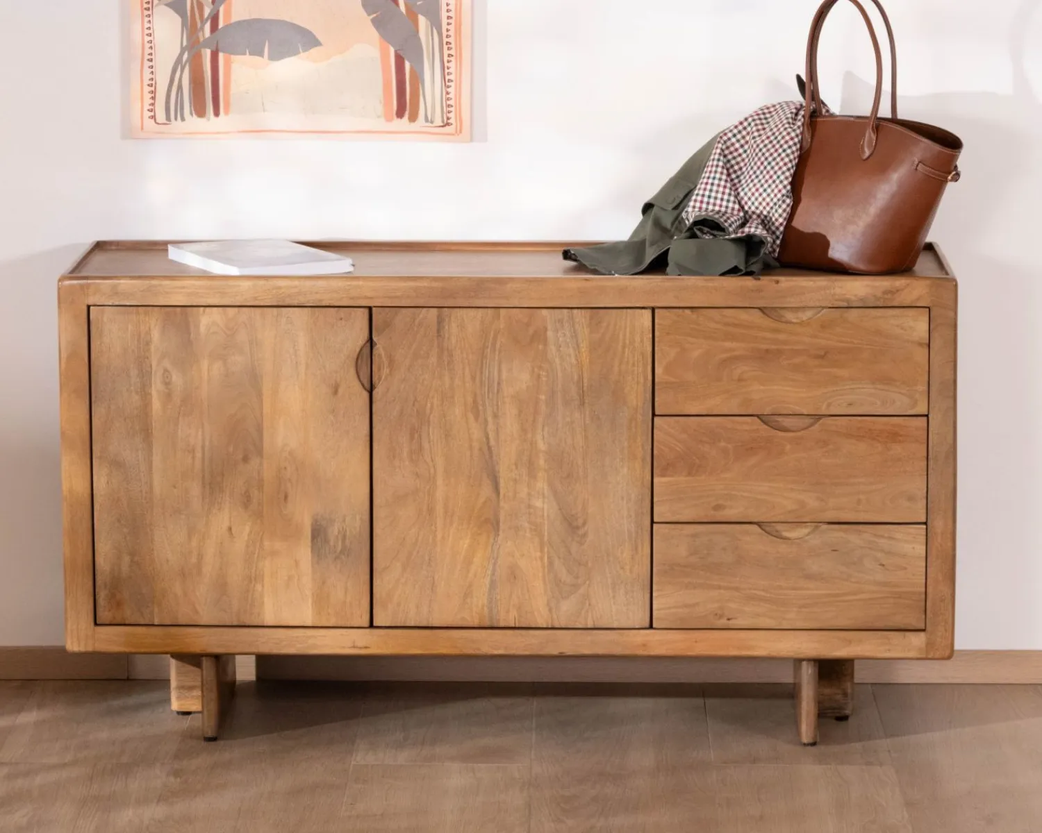 Meuble House Buffet rétro en manguier massif avec tiroirs finition naturelle "Odely" 150 cm New