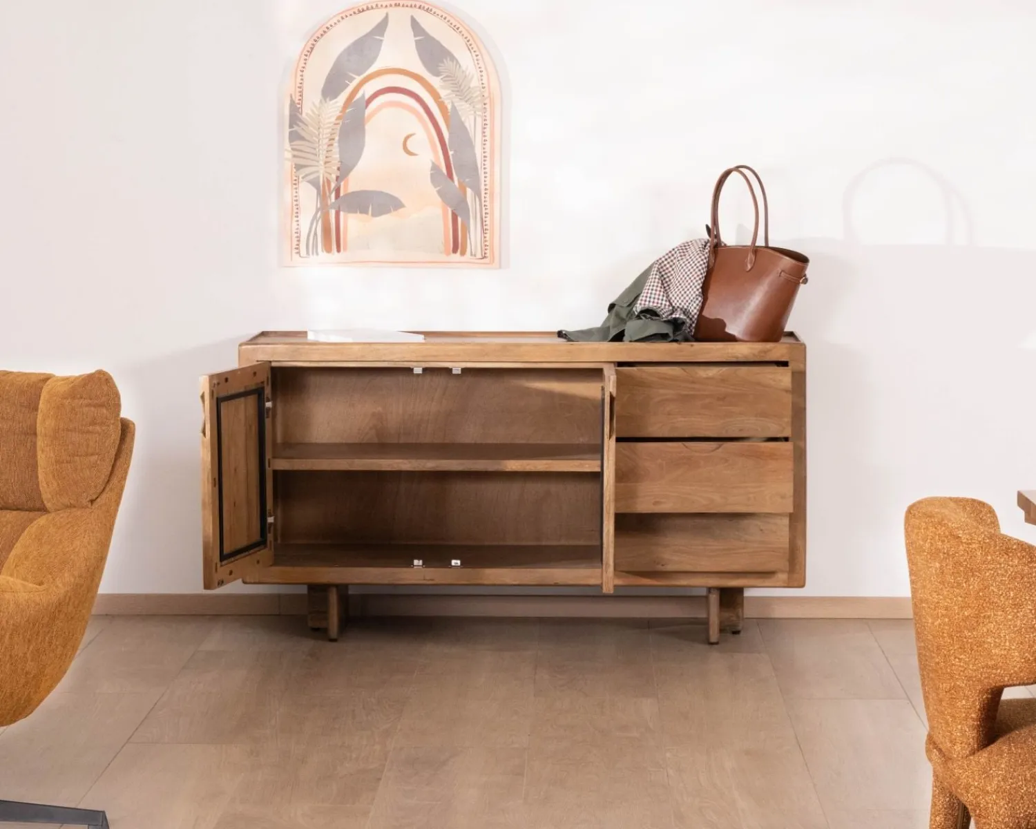 Meuble House Buffet rétro en manguier massif avec tiroirs finition naturelle "Odely" 150 cm New