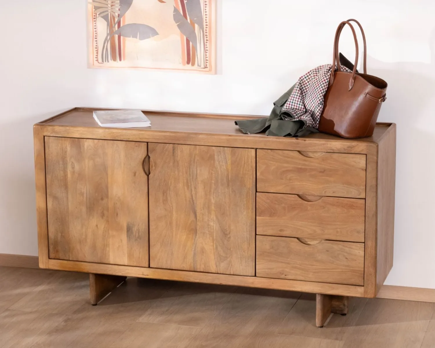Meuble House Buffet rétro en manguier massif avec tiroirs finition naturelle "Odely" 150 cm New