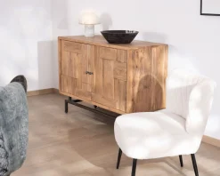 Meuble House Buffet rétro 2 portes façades à empiècements en acacia "Puzzle" 120 cm Best
