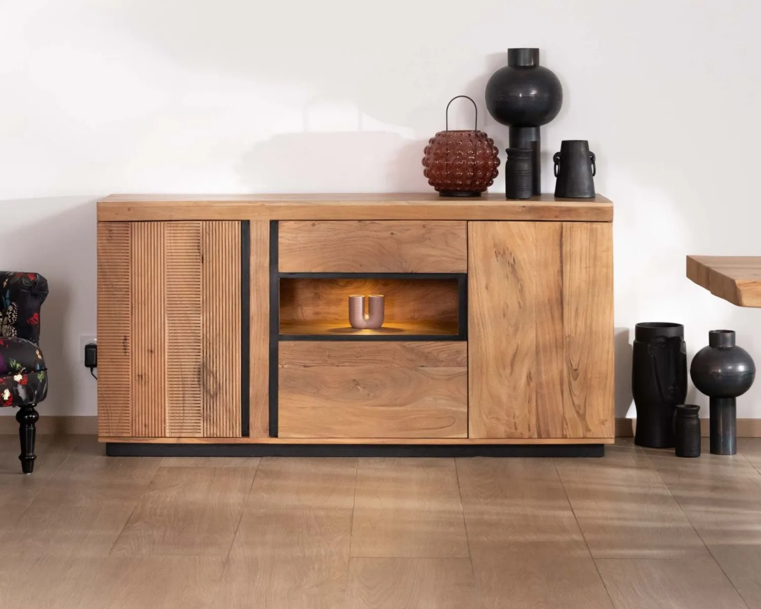 Meuble House Buffet ultra contemporain avec niche éclairage LED "Lumino" Discount