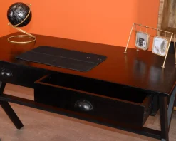 Meuble House Bureau noir en bois et métal 120cm 