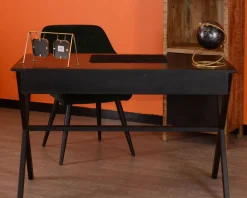 Meuble House Bureau noir en bois et métal 120cm 