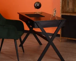 Meuble House Bureau noir en bois et métal 120cm 