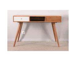 Meuble House Bureau scandinave en palissandre "Vintage grey" tiroir blanc Discount