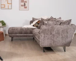 Meuble House Canapé angle gauche ultra confort en tissu chenillé doux gris cendre "Hasting" Discount