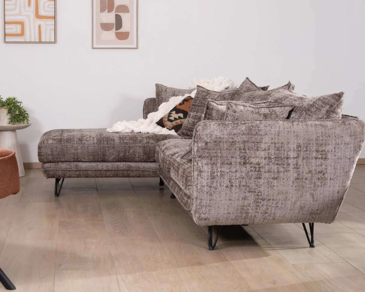 Meuble House Canapé angle gauche ultra confort en tissu chenillé doux gris cendre "Hasting" Discount
