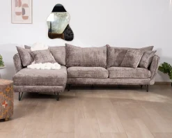 Meuble House Canapé angle gauche ultra confort en tissu chenillé doux gris cendre