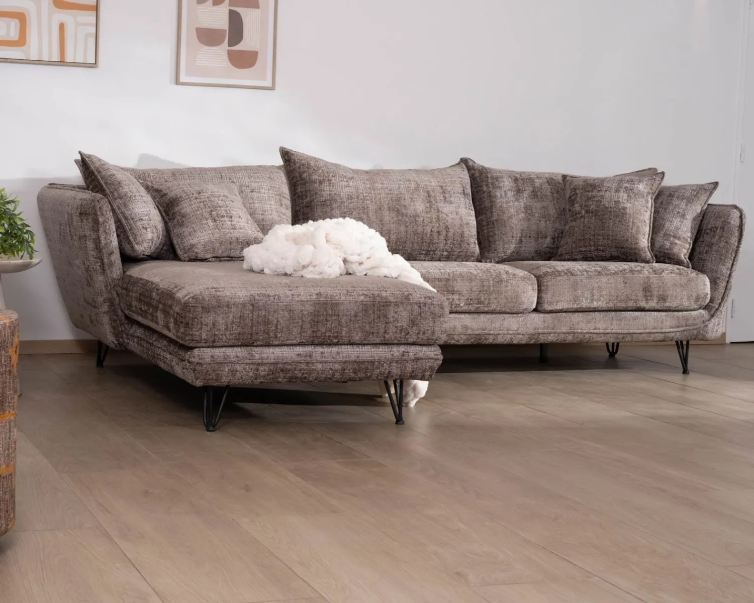 Meuble House Canapé angle gauche ultra confort en tissu chenillé doux gris cendre "Hasting" Discount