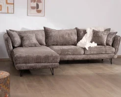 Meuble House Canapé angle gauche ultra confort en tissu chenillé doux gris cendre