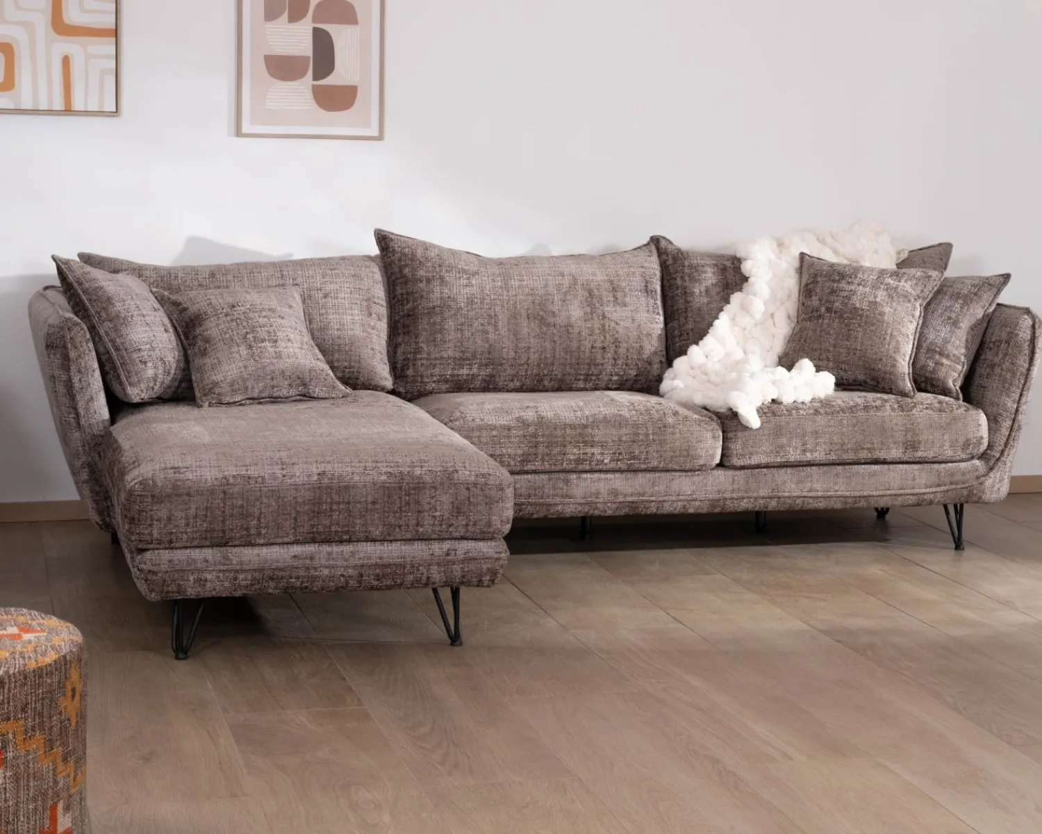 Meuble House Canapé angle gauche ultra confort en tissu chenillé doux gris cendre "Hasting" Discount