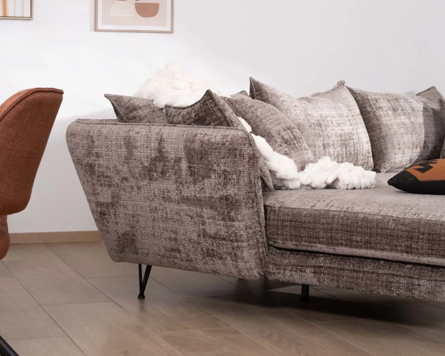 Meuble House Canapé angle gauche ultra confort en tissu chenillé doux gris cendre "Hasting" Discount