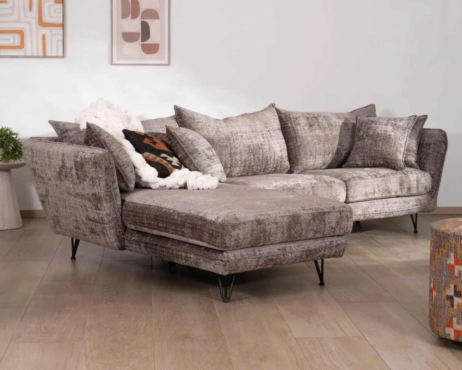 Meuble House Canapé angle gauche ultra confort en tissu chenillé doux gris cendre "Hasting" Discount
