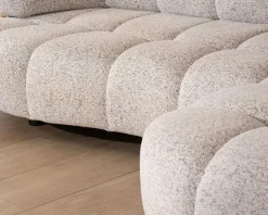 Meuble House Canapé avec assise électrique et méridienne à droite "Syltan" tissu blanc cassé tramé Discount