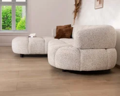 Meuble House Canapé avec extension électrique et méridienne "Syltan" tissu tramé blanc cassé ultra confort Outlet