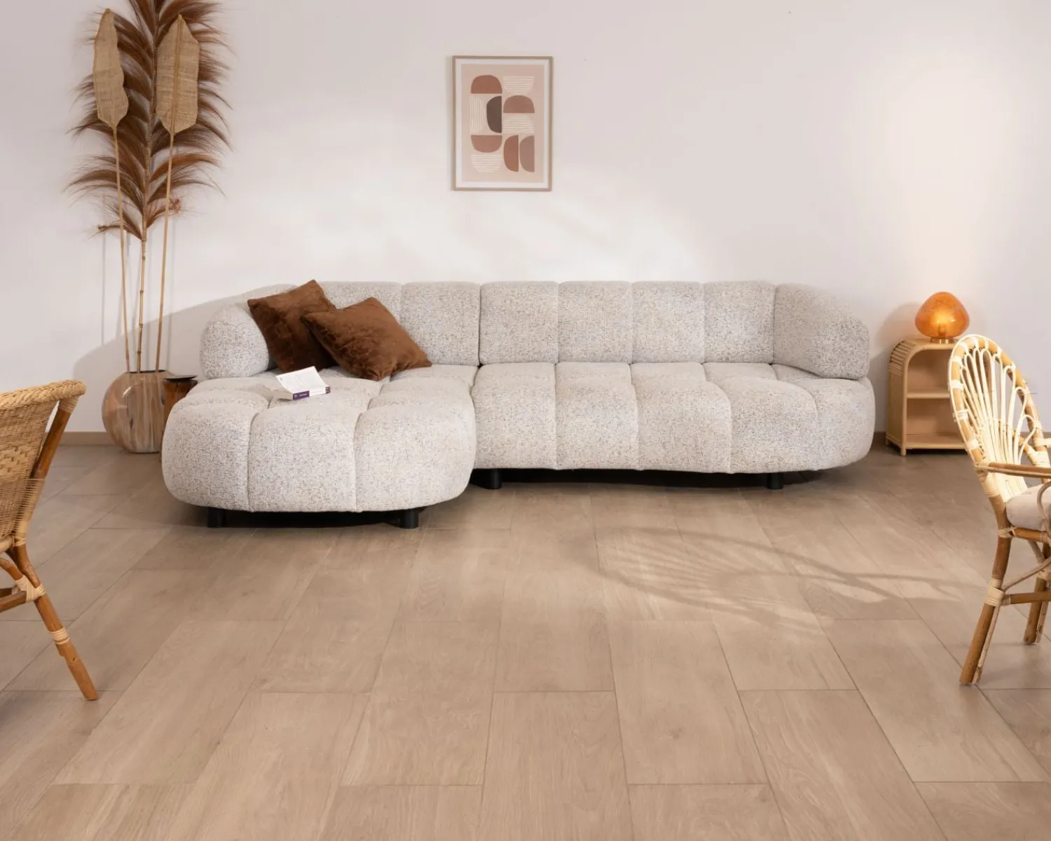 Meuble House Canapé avec extension électrique et méridienne "Syltan" tissu tramé blanc cassé ultra confort Outlet