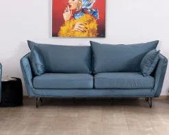 Meuble House Canapé bleu 3 places bleu design vintage tissu et métal "Hasting" Sale