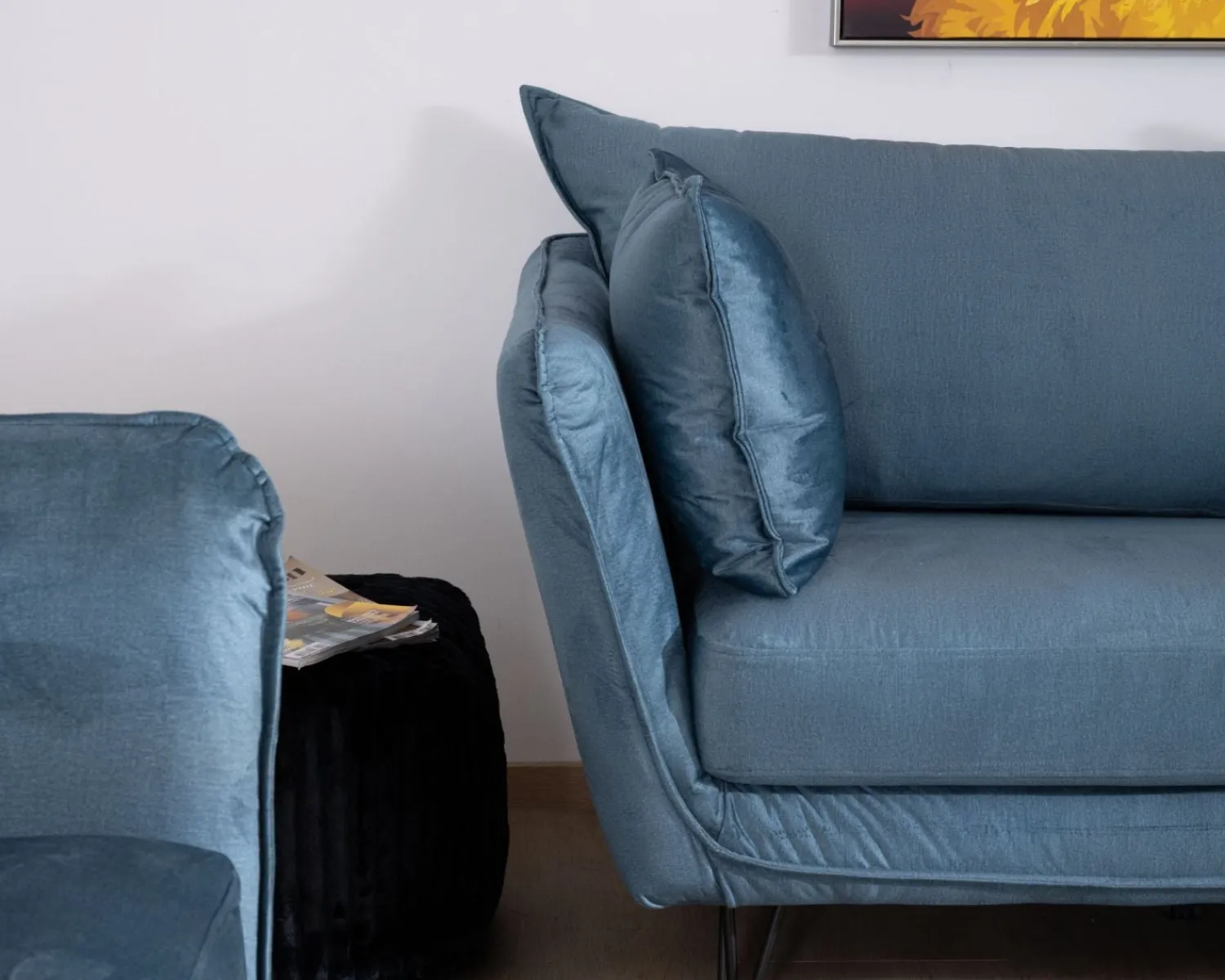 Meuble House Canapé bleu 3 places bleu design vintage tissu et métal "Hasting" Sale