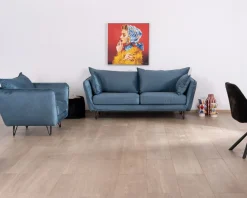 Meuble House Canapé bleu 3 places bleu design vintage tissu et métal
