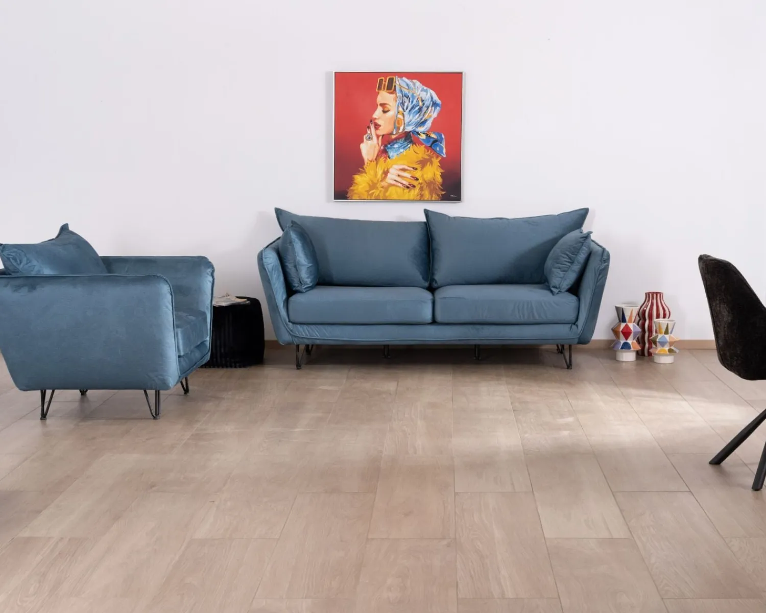 Meuble House Canapé bleu 3 places bleu design vintage tissu et métal "Hasting" Sale