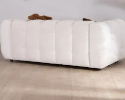 Meuble House Canapé cocooning 3 places tissu bouclette blanc avec surpiqures "Milow" Hot