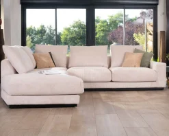 Meuble House Canapé confort en velours côtelé beige avec méridienne design