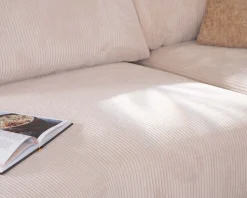 Meuble House Canapé confort en velours côtelé beige avec méridienne design