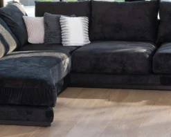 Meuble House Canapé confort en velours lisse anthracite avec méridienne design "Cyrano" Hot