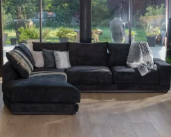 Meuble House Canapé confort en velours lisse anthracite avec méridienne design