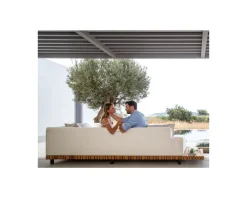 Meuble House Canapé d'angle pour terrasse et jardin en tissu Sunbrella écru "Lombok" retour droit Outlet