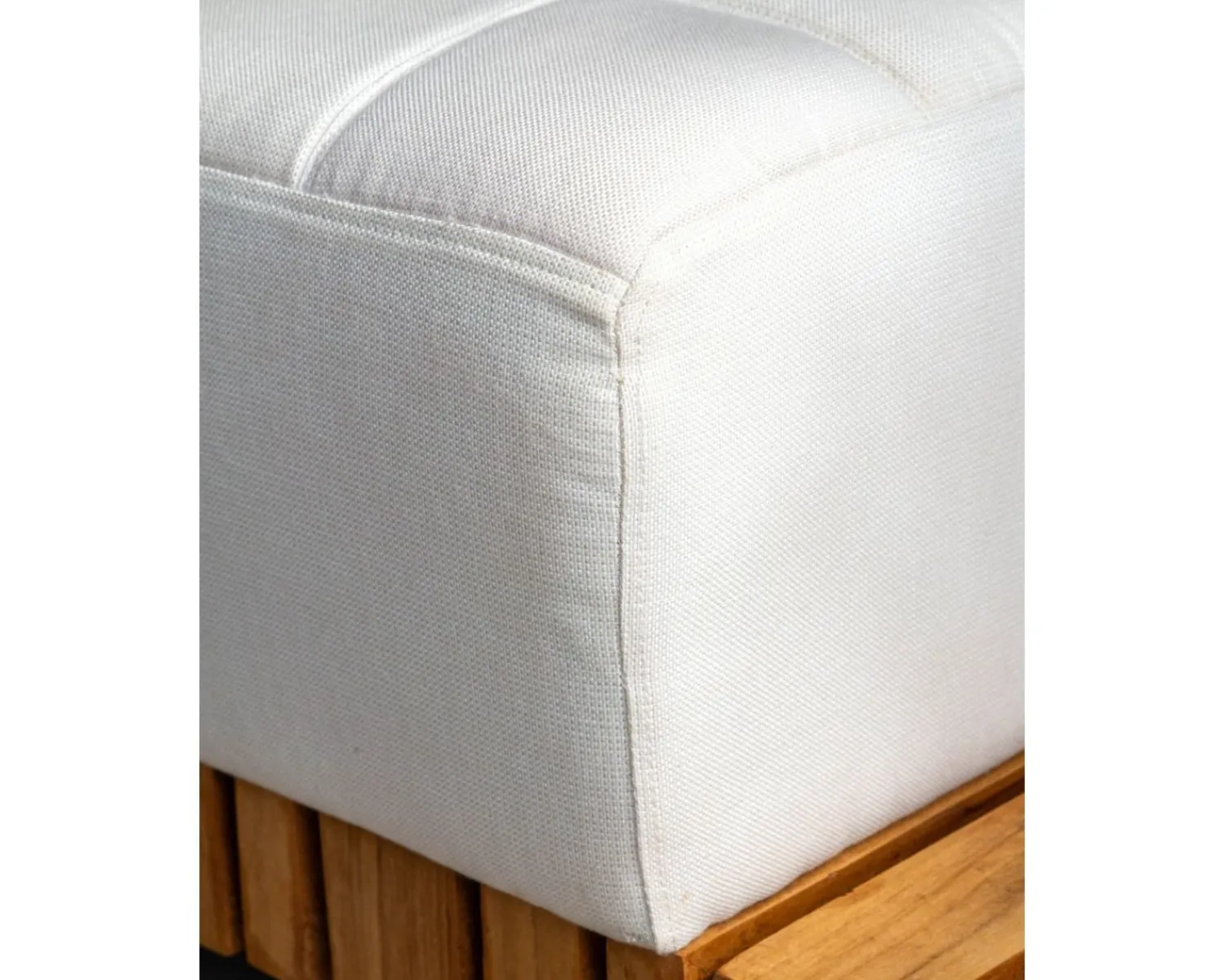 Meuble House Canapé d'angle pour terrasse et jardin en tissu Sunbrella écru "Lombok" retour droit Outlet
