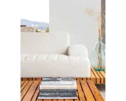 Meuble House Canapé d'angle pour terrasse et jardin en tissu Sunbrella écru