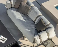 Meuble House Canapé de terrasse 3 places matelassé tissu Sunbrella gris clair