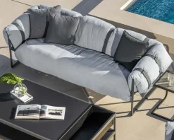 Meuble House Canapé de terrasse 3 places matelassé tissu Sunbrella gris clair