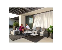 Meuble House Canapé d'extérieur angle droit design bicolore en tissu Sunbrella 