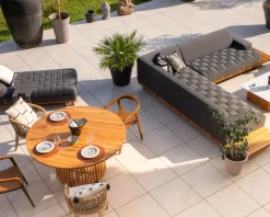 Meuble House Canapé d'extérieur retour droit matelassé gris foncé et teck 