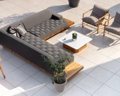 Meuble House Canapé d'extérieur retour droit matelassé gris foncé et teck 
