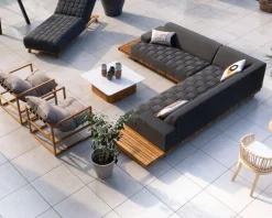 Meuble House Canapé d'extérieur retour gauche matelassé gris foncé et teck 
