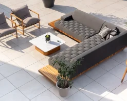 Meuble House Canapé d'extérieur retour gauche matelassé gris foncé et teck 