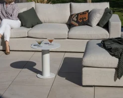 Meuble House Canapé d'extérieur ultra confort avec ottoman en tissu écru chiné