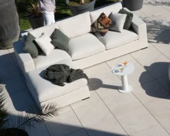 Meuble House Canapé d'extérieur ultra confort avec ottoman en tissu écru chiné