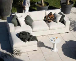 Meuble House Canapé d'extérieur ultra confort avec ottoman en tissu écru chiné