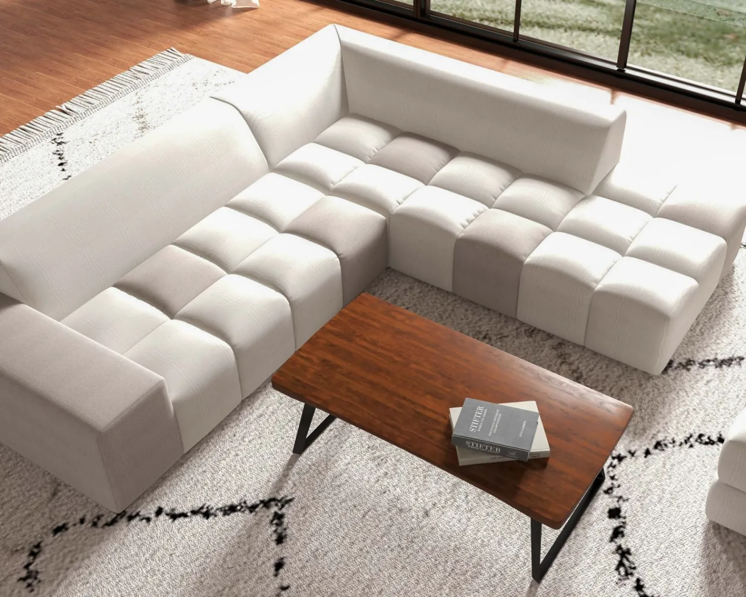 Meuble House Canapé en angle avec méridienne design lounge & chill "Casa Nova" bicolore beige et gris New
