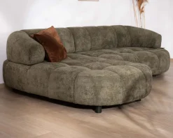 Meuble House Canapé en tissu vert avec extension électrique et méridienne retour gauche "Syltan" Hot