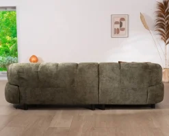 Meuble House Canapé en tissu vert avec extension électrique et méridienne retour gauche