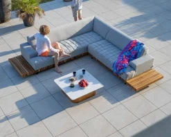 Meuble House Canapé haut de gamme avec retour droit tissu Sunbrella gris clair